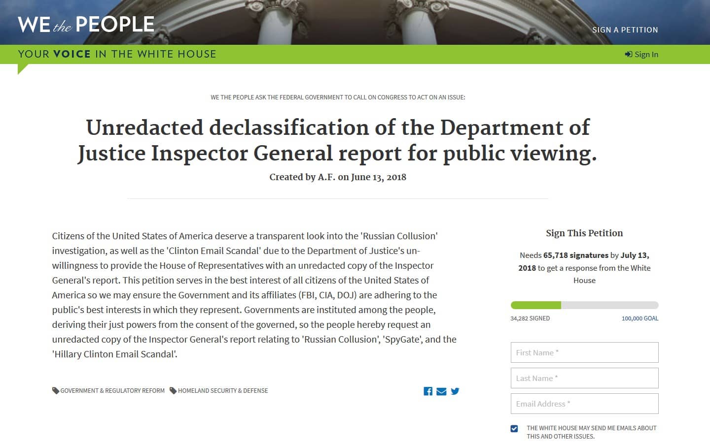 petition for unredacted OIG report